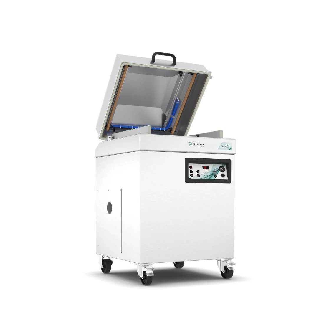 Henkelman Polar single-chamber floor-standing vacuum packing machine with the lid raised, pictured as the Polar 52