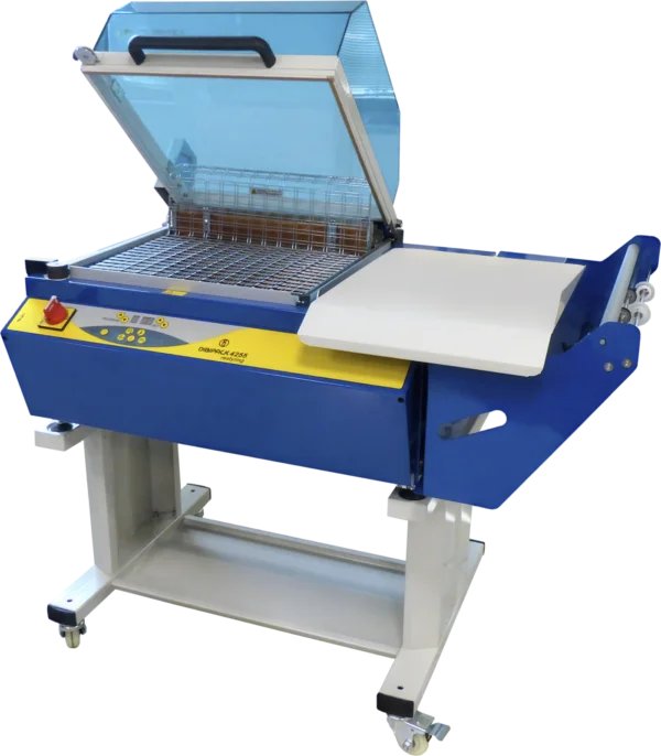 Italdibipack Dibipack 4255 EVX manual shrink wrapping machine with the sealing hood raised above the work table