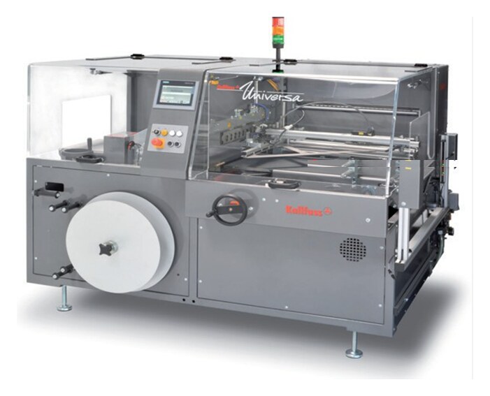 Kallfass Universa 500 intermittent side sealer with the film reel on the left, the sealing section under a clear guard hood and the Universa name across the top
