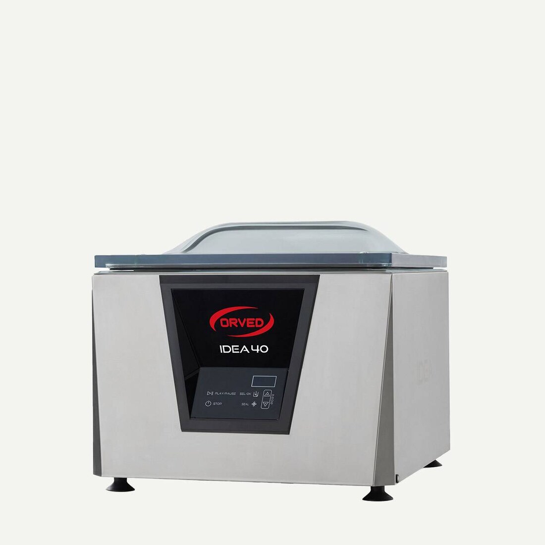Orved Idea 40 stainless steel chamber vacuum machine with the domed lid closed and the IDEA 40 badge beside the control panel