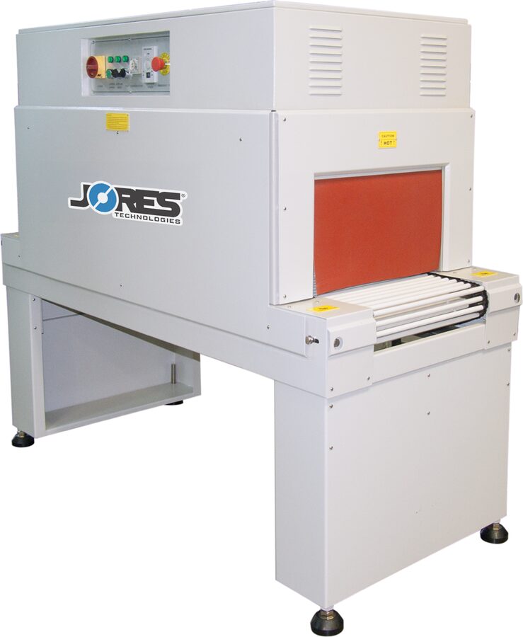 Technopack E-TUN-5030 shrink tunnel, the heat curtain over the roller conveyor at the outfeed